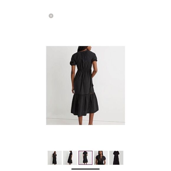 Madewell Black Poplin Tired Maxi Dress Embroidered Puff Sleeve Sz XXS - Picture 6 of 8